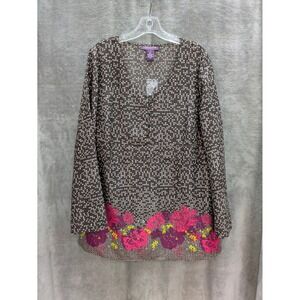 Floral Border Tunic Womens Plus Size 18W Tie Back Dot Print Bohemian